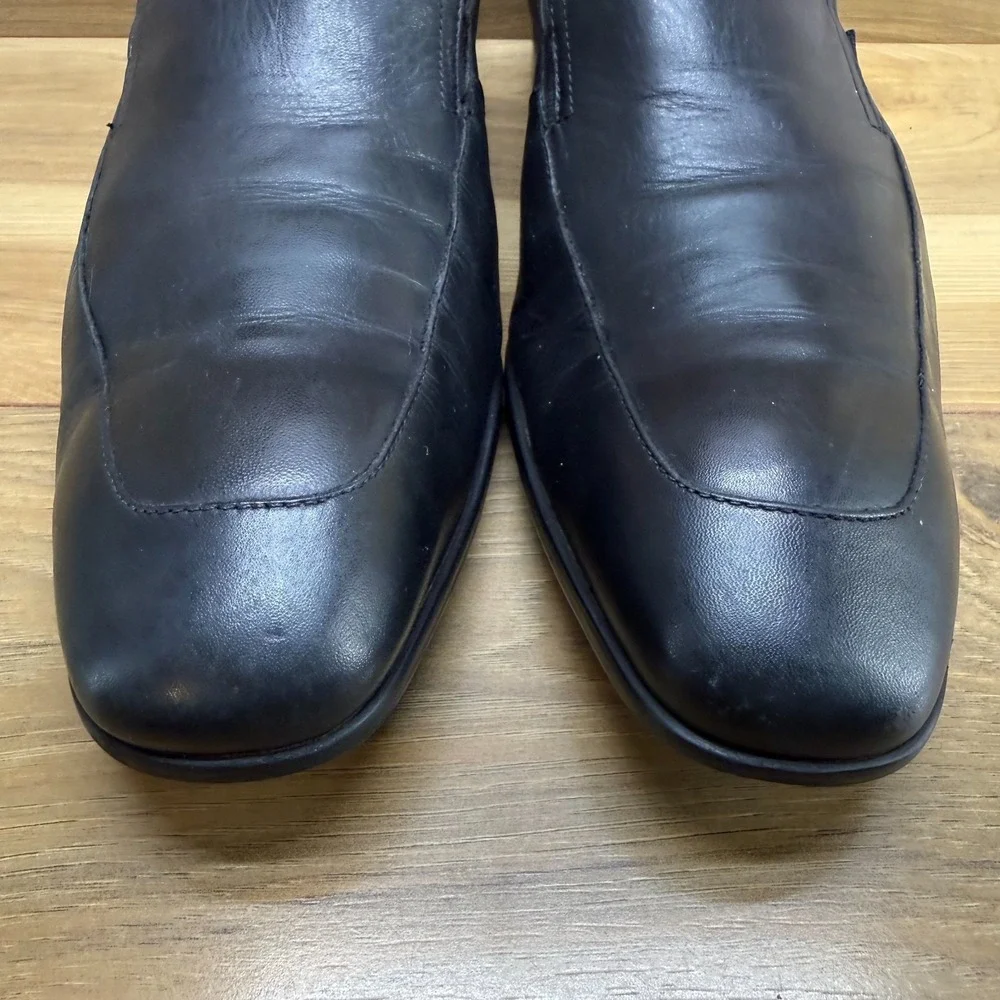 HUGO BOSS Dress Loafers Mens 9 Black Leather Square Toe
